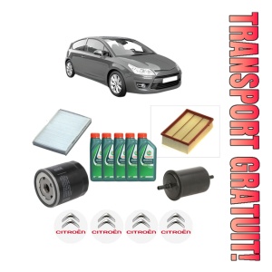 Set Pachet filtre revizie Bosch, 5 litrii ulei Castrol 10W40 CITROEN C4 Coupe (LA_) 2.0 16V din 2004-2007, 4x Stickere auto cu CITROEN