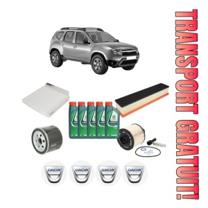 Set Pachet filtre revizie Bosch, 5 litrii ulei Castrol 10W40 DACIA DUSTER (HS_) 1.5 dCi din 2010-2018, 4x Stickere auto cu DACIA