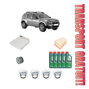 Set Pachet filtre revizie Bosch, 5 litrii ulei Castrol 10W40 DACIA DUSTER (HS_) 1.6 16V LPG din 2011-2018, 4x Stickere auto cu DACIA