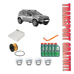 Set Pachet filtre revizie Bosch, 5 litrii ulei Castrol 10W40 DACIA DUSTER (HS_) 1.2 TCe 125 din 2013-2018, 4x Stickere auto cu DACIA