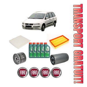 Set Pachet filtre revizie Bosch, 5 litrii ulei Castrol 10W40 FIAT STILO Multi Wagon (192_) 1.9 JTD din 2003-2008, 4x Stickere auto cu FIAT