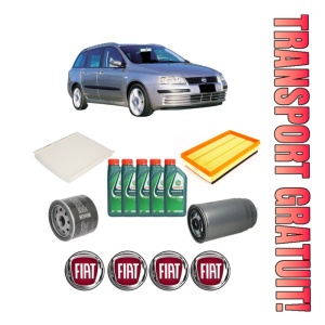 Set Pachet filtre revizie Bosch, 5 litrii ulei Castrol 10W40 FIAT STILO (192_) 1.9 JTD din 2004-2006, 4x Stickere auto cu FIAT