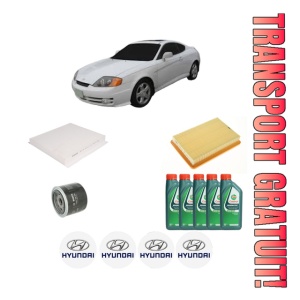 Set Pachet filtre revizie Bosch, 5 litrii ulei Castrol 10W40 HYUNDAI COUPE II (GK) 2.7 V6 din 2001-2009, 4x Stickere auto cu HYUNDAI