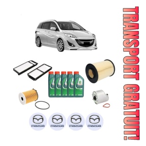 Set Pachet filtre revizie Bosch, 5 litrii ulei Castrol 10W40 MAZDA 5 (CW) 1.6 CD din 2010, 4x Stickere auto cu MAZDA