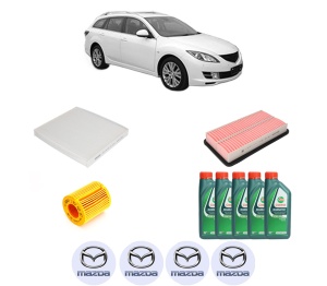 Set Pachet filtre revizie Bosch, 5 litrii ulei Castrol 10W40 MAZDA 6 Estate (GH) 2.0 MZR (GHEFW) din 2010-2013, 4x Stickere auto cu MAZDA - Img 2