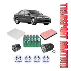 Set Pachet filtre revizie Bosch, 5 litrii ulei Castrol 10W40 MAZDA 6 Saloon (GG) 2.0 DI (GG14) din 2002-2007, 4x Stickere auto cu MAZDA