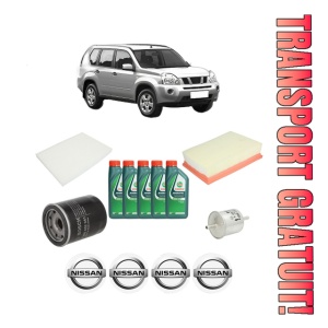Set Pachet filtre revizie Bosch, 5 litrii ulei Castrol 10W40 NISSAN X-TRAIL II (T31) 2.0 4x4 din 2007-2013, 4x Stickere auto cu NISSAN