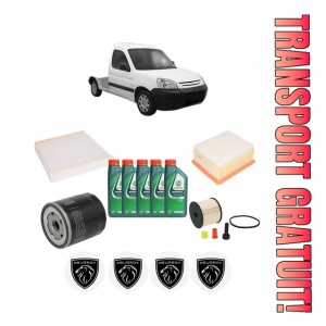 Set Pachet filtre revizie Bosch, 5 litrii ulei Castrol 10W40 PEUGEOT PARTNER Platform/Chassis (5_, G_) 2.0 HDi din 2002-2008, 4x Stickere auto cu PEUGEOT
