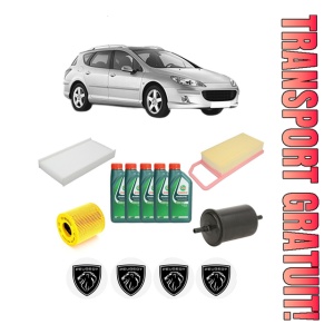 Set Pachet filtre revizie Bosch, 5 litrii ulei Castrol 10W40 PEUGEOT 407 SW (6E_, 6D_) 2.0 16V din 2005-2010, 4x Stickere auto cu PEUGEOT