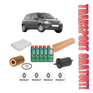Set Pachet filtre revizie Bosch, 5 litrii ulei Castrol 10W40 RENAULT CLIO II (BB_, CB_) 1.2 16V (BB05, BB0W, BB11, BB27, BB2T, BB2U, BB2V, CB05,... din 2001-2016, 4x Stickere auto cu RENAULT