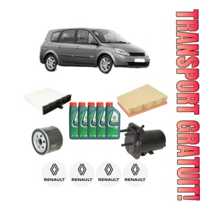 Set Pachet filtre revizie Bosch, 5 litrii ulei Castrol 10W40 RENAULT GRAND SCENIC II (JM0/1_) 1.5 dCi (JM02, JM13) din 2004-2008, 4x Stickere auto cu RENAULT
