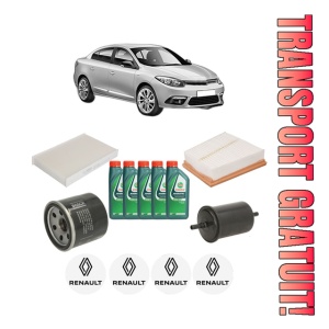 Set Pachet filtre revizie Bosch, 5 litrii ulei Castrol 10W40 RENAULT FLUENCE (L3_) 2.0 16V (L30C, L30G, L30T, L30V) din 2010, 4x Stickere auto cu RENAULT