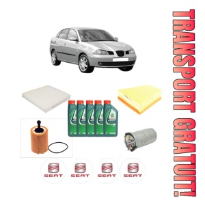 Set Pachet filtre revizie Bosch, 5 litrii ulei Castrol 10W40 SEAT CORDOBA (6L2) 1.9 SDI din 2002-2009, 4x Stickere auto cu SEAT
