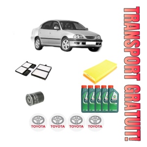 Set Pachet filtre revizie Bosch, 5 litrii ulei Castrol 10W40 TOYOTA AVENSIS (_T22_) 2.0 VVT-i (AZT220_, AZT220R) din 2000-2003, 4x Stickere auto cu TOYOTA