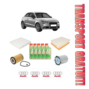 Set Pachet filtre revizie Bosch, 5 litrii ulei Castrol 5W30 AUDI A1 (8X1, 8XK) 1.6 TDI din 2014-2018, 4x Stickere auto cu AUDI