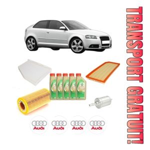 Set Pachet filtre revizie Bosch, 5 litrii ulei Castrol 5W30 AUDI A3 (8P1) S3 quattro din 2007-2012, 4x Stickere auto cu AUDI