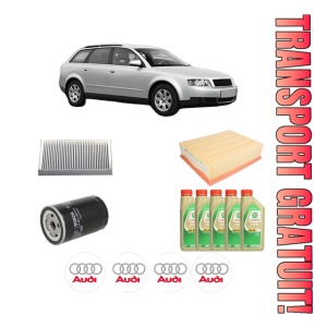 Set Pachet filtre revizie Bosch, 5 litrii ulei Castrol 5W30 AUDI A4 B6 Avant (8E5) 1.8 T quattro din 2001-2004, 4x Stickere auto cu AUDI