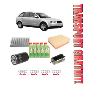 Set Pachet filtre revizie Bosch, 5 litrii ulei Castrol 5W30 AUDI A4 B6 Avant (8E5) 2.0 FSI din 2002-2004, 4x Stickere auto cu AUDI