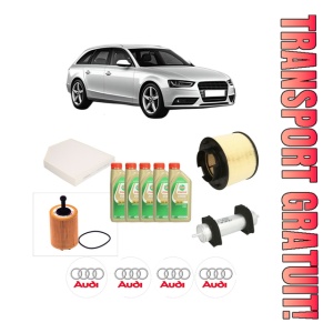Set Pachet filtre revizie Bosch, 5 litrii ulei Castrol 5W30 AUDI A4 B8 Avant (8K5) 2.0 TDI din 2008-2015, 4x Stickere auto cu AUDI
