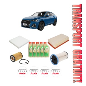 Set Pachet filtre revizie Bosch, 5 litrii ulei Castrol 5W30 AUDI Q3 Sportback (F3N) 40 TDI quattro din 2019, 4x Stickere auto cu AUDI