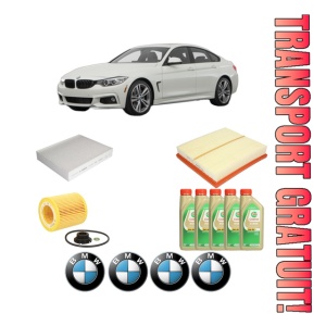 Set Pachet filtre revizie Bosch, 5 litrii ulei Castrol 5W30 BMW Seria 3 Gran Turismo (F34) 320 i xDrive din 2012-2016, 4x Stickere auto cu BMW