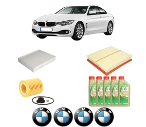 Set Pachet filtre revizie Bosch, 5 litrii ulei Castrol 5W30 BMW Seria 4 Coupe (F32, F82) 420 i xDrive din 2013-2016, 4x Stickere auto cu BMW - Img 2