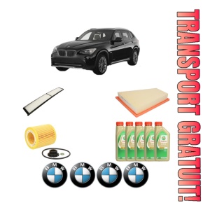 Set Pachet filtre revizie Bosch, 5 litrii ulei Castrol 5W30 BMW Seria X1 (E84) sDrive 16 i din 2013-2015, 4x Stickere auto cu BMW