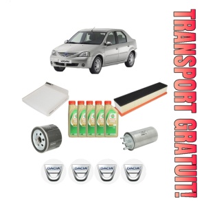 Set Pachet filtre revizie Bosch, 5 litrii ulei Castrol 5W30 DACIA LOGAN (LS_) 1.5 dCi (LS0W) din 2007-2011, 4x Stickere auto cu DACIA
