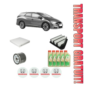 Set Pachet filtre revizie Bosch, 5 litrii ulei Castrol 5W30 HONDA CIVIC IX Tourer (FK) 1.6 i-DTEC (FK3) din 2014-2016, 4x Stickere auto cu HONDA