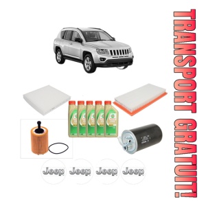 Set Pachet filtre revizie Bosch, 5 litrii ulei Castrol 5W30 JEEP COMPASS (MK49) 2.0 CRD 4x4 din 2006, 4x Stickere auto cu JEEP