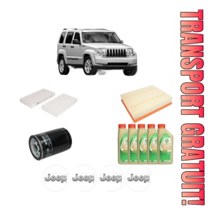 Set Pachet filtre revizie Bosch, 5 litrii ulei Castrol 5W30 JEEP CHEROKEE (KK) 3.7 V6 4x4 din 2008, 4x Stickere auto cu JEEP