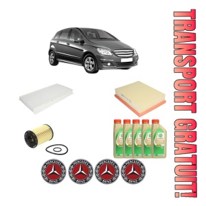 Set Pachet filtre revizie Bosch, 5 litrii ulei Castrol 5W30 MERCEDES-BENZ B-CLASS Sports Tourer (W245) B 200 TURBO (245.234) din 2005-2011, 4x Stickere auto cu MERCEDES-BENZ