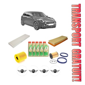 Set Pachet filtre revizie Bosch, 5 litrii ulei Castrol 5W30 MINI MINI CLUBMAN (R55) Cooper S John Cooper Works din 2008-2010, 4x Stickere auto cu MINI
