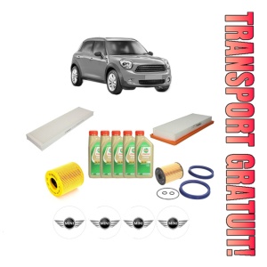 Set Pachet filtre revizie Bosch, 5 litrii ulei Castrol 5W30 MINI MINI COUNTRYMAN (R60) John Cooper Works ALL4 din 2012-2016, 4x Stickere auto cu MINI