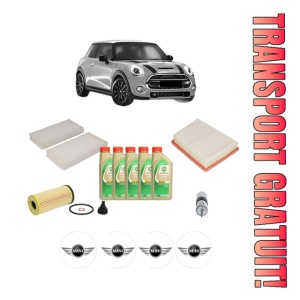 Set Pachet filtre revizie Bosch, 5 litrii ulei Castrol 5W30 MINI MINI (F56) One First din 2014-2017, 4x Stickere auto cu MINI