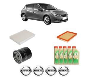 Set Pachet filtre revizie Bosch, 5 litrii ulei Castrol 5W30 NISSAN PULSAR Hatchback (C13) 1.6 DIG-T din 2015, 4x Stickere auto cu NISSAN - Img 2