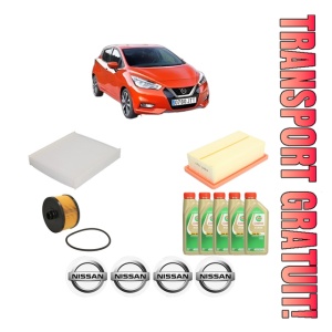 Set Pachet filtre revizie Bosch, 5 litrii ulei Castrol 5W30 NISSAN MICRA V (K14) 1.0 IG-T 100 din 2018, 4x Stickere auto cu NISSAN