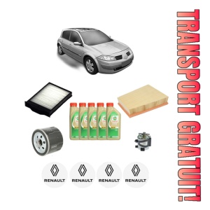 Set Pachet filtre revizie Bosch, 5 litrii ulei Castrol 5W30 RENAULT MEGANE II Hatchback Van (KM0/2_) 1.5 dCi din 2005-2008, 4x Stickere auto cu RENAULT