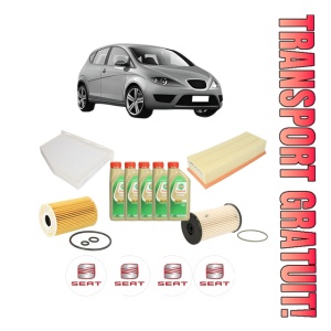 Set Pachet filtre revizie Bosch, 5 litrii ulei Castrol 5W30 SEAT ALTEA (5P1) 1.6 TDI din 2010-2015, 4x Stickere auto cu SEAT