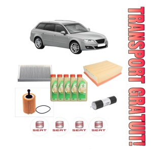 Set Pachet filtre revizie Bosch, 5 litrii ulei Castrol 5W30 SEAT EXEO ST (3R5) 2.0 TDI din 2009-2013, 4x Stickere auto cu SEAT