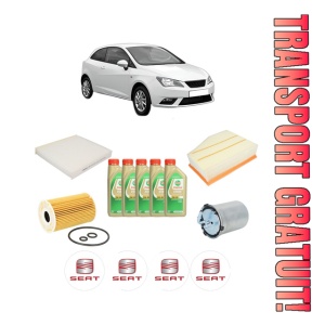Set Pachet filtre revizie Bosch, 5 litrii ulei Castrol 5W30 SEAT IBIZA IV SC (6J1, 6P5) 2.0 TDI din 2010-2015, 4x Stickere auto cu SEAT