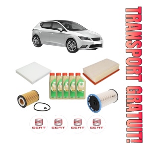 Set Pachet filtre revizie Bosch, 5 litrii ulei Castrol 5W30 SEAT LEON (5F1) 2.0 TDI din 2013-2020, 4x Stickere auto cu SEAT