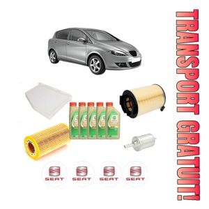 Set Pachet filtre revizie Bosch, 5 litrii ulei Castrol 5W30 SEAT TOLEDO III (5P2) 2.0 FSI din 2004-2009, 4x Stickere auto cu SEAT