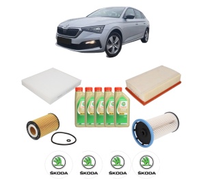 Set Pachet filtre revizie Bosch, 5 litrii ulei Castrol 5W30 SKODA SCALA (NW1) 1.6 TDI din 2019, 4x Stickere auto cu SKODA - Img 2