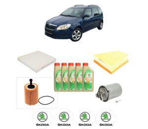 Set Pachet filtre revizie Bosch, 5 litrii ulei Castrol 5W30 SKODA ROOMSTER (5J7) 1.9 TDI din 2006, 4x Stickere auto cu SKODA - Img 2