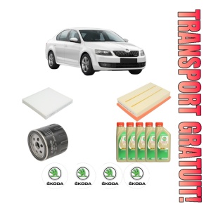 Set Pachet filtre revizie Bosch, 5 litrii ulei Castrol 5W30 SKODA Octavia III (5E3, NL3, NR3) 1.5 TSI din 2017-2020, 4x Stickere auto cu SKODA