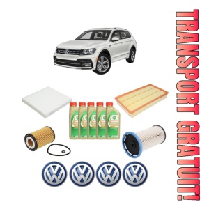 Set Pachet filtre revizie Bosch, 5 litrii ulei Castrol 5W30 Volkswagen TIGUAN (AD1, AX1) 2.0 TDI 4motion din 2016-2020, 4x Stickere auto cu Volkswagen