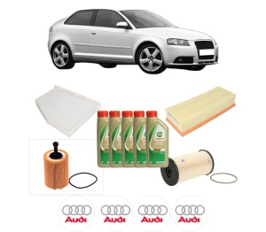 Set Pachet filtre revizie Bosch, 5 litrii ulei Castrol 5W40 AUDI A3 (8P1) 1.9 TDI din 2003-2010, 4x Stickere auto cu AUDI - Img 2