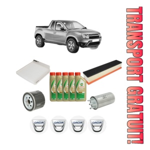 Set Pachet filtre revizie Bosch, 5 litrii ulei Castrol 5W40 DACIA LOGAN Pickup (US_) 1.5 dCi (US0K) din 2008, 4x Stickere auto cu DACIA