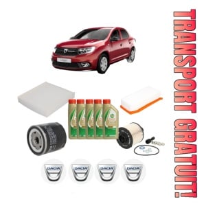 Set Pachet filtre revizie Bosch, 5 litrii ulei Castrol 5W40 DACIA LOGAN II 1.5 dCi din 2012, 4x Stickere auto cu DACIA